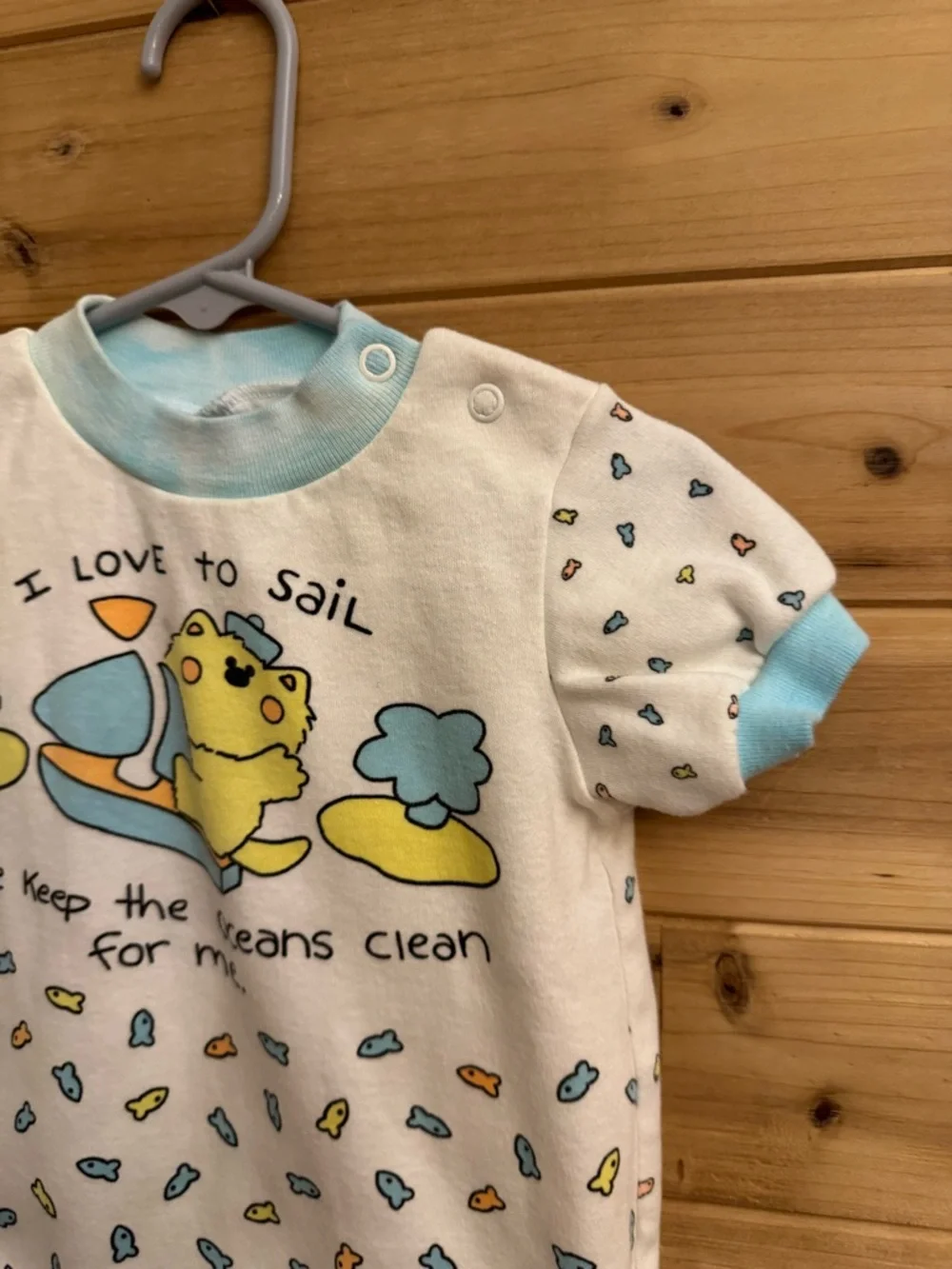 Vintage 6-9M Sailing Novelty Romper Fish Ocean Environment Conservation Protect